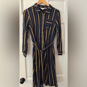 British Boden Navy Blue Floral Button Front Jersey Dress UK 14 P US 10P Petite